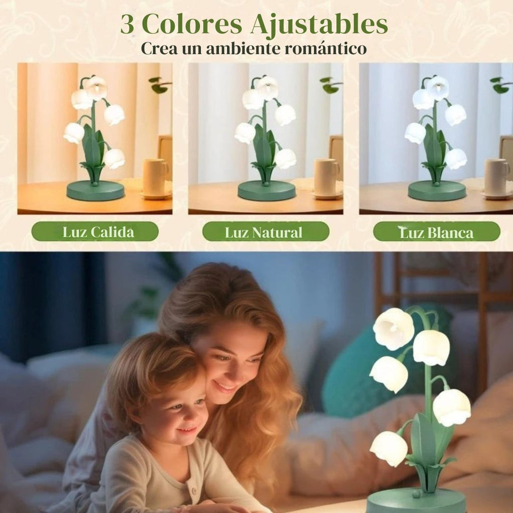 Lámpara de mesa floral vintage, Lámpara de mesita de noche de 5 lirios