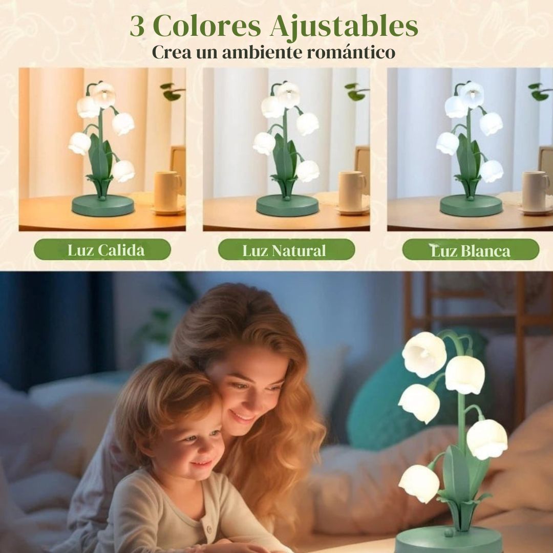 Lámpara de mesa floral vintage, Lámpara de mesita de noche de 5 lirios