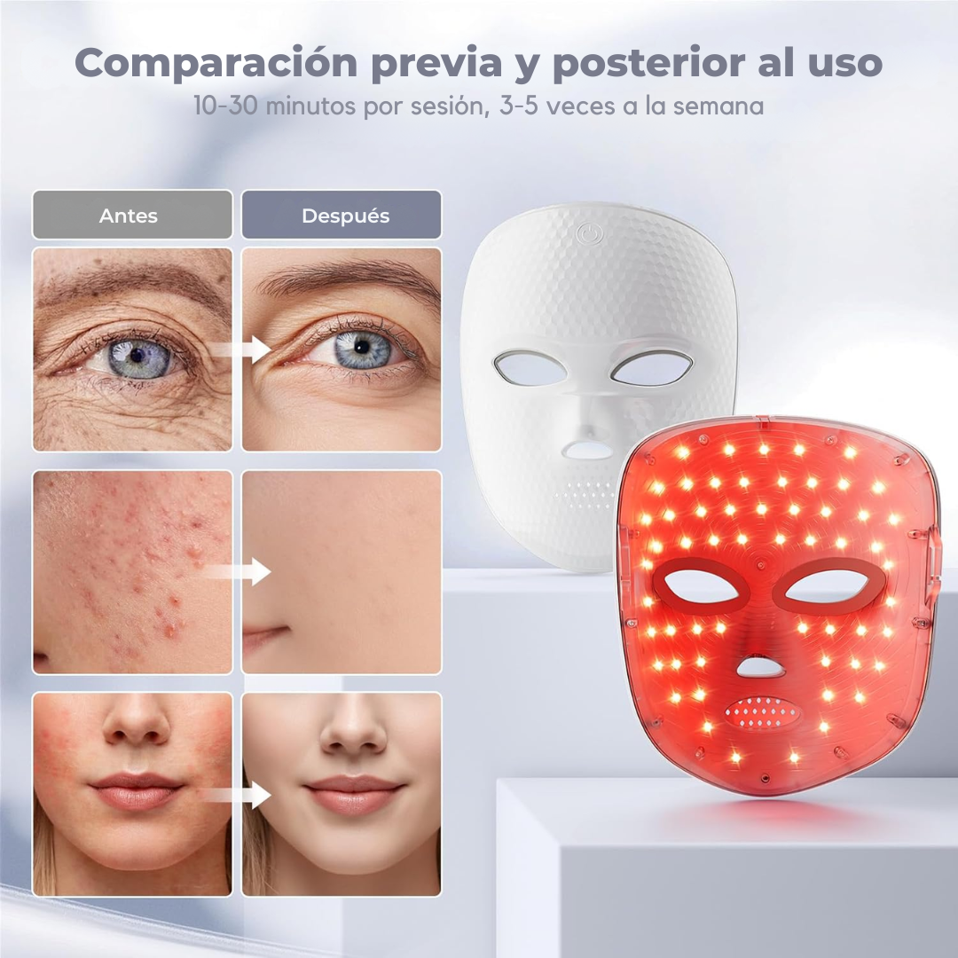 Mascarilla Facial LED de 7 colores, mascarilla Facial de luz roja para rejuvenecimiento