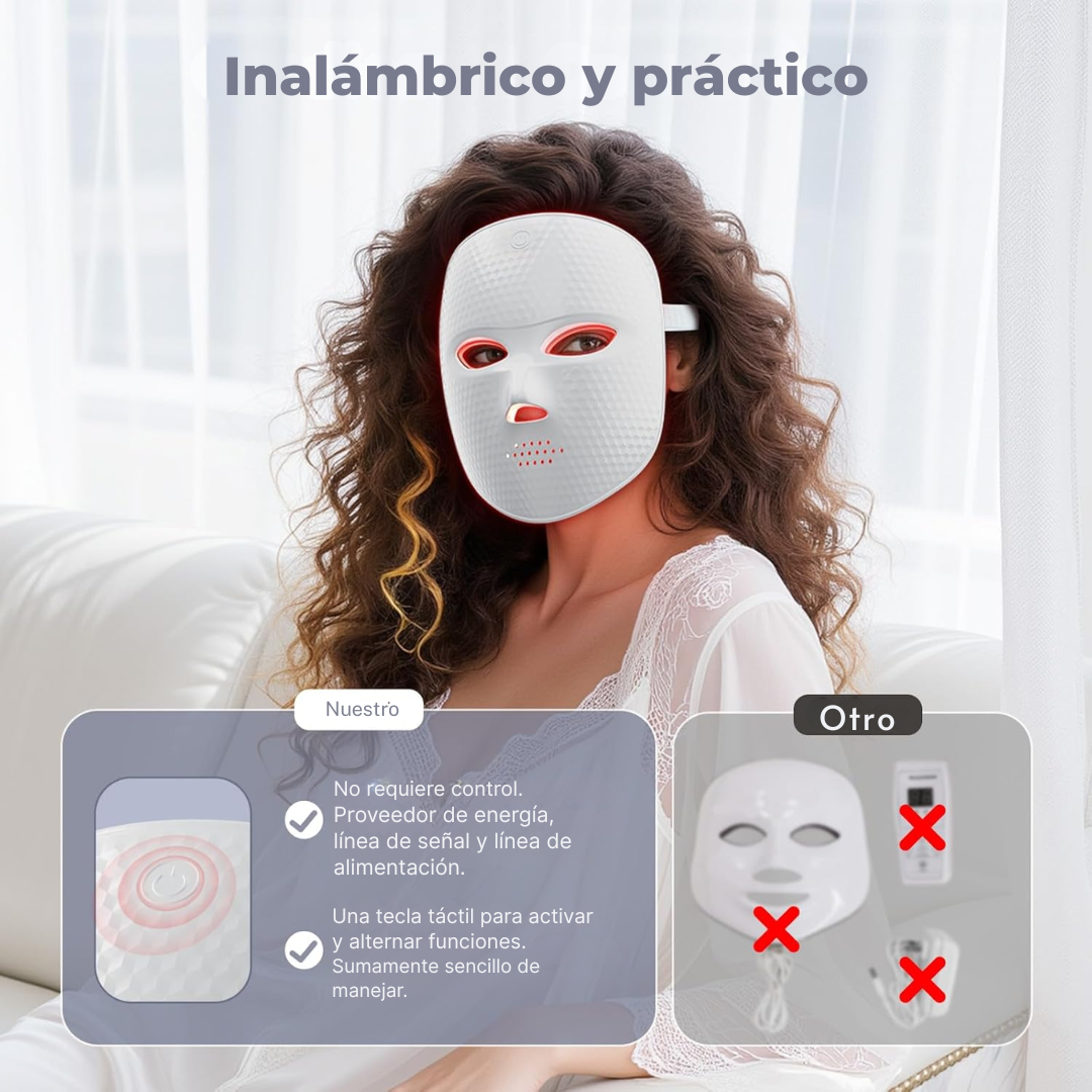 Mascarilla Facial LED de 7 colores, mascarilla Facial de luz roja para rejuvenecimiento