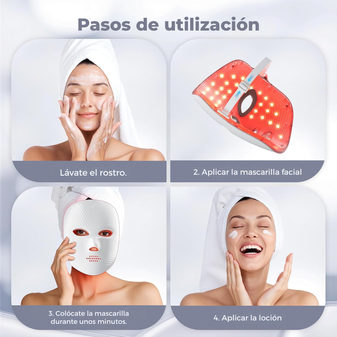 Mascarilla Facial LED de 7 colores, mascarilla Facial de luz roja para rejuvenecimiento