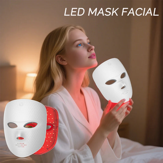 Mascarilla Facial LED de 7 colores, terapia de luz, mascarilla Facial de luz roja para rejuvenecimiento antienvejecimiento, dispositivo de belleza para iluminar la piel