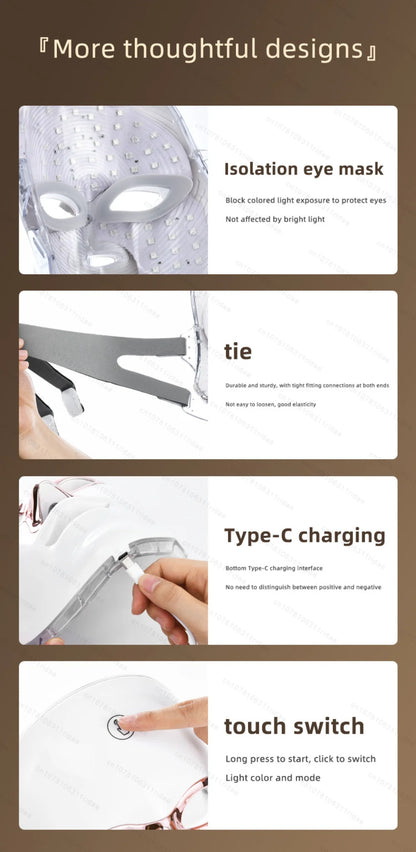 Mascarilla Facial Led de 7 colores con cuello, mascarilla de terapia de luz