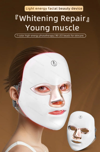 Mascarilla Facial Led de 7 colores con cuello, mascarilla de terapia de luz