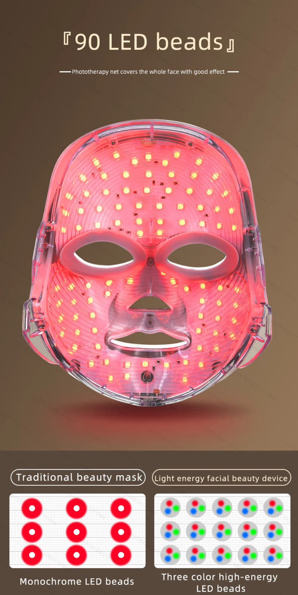 Mascarilla Facial Led de 7 colores con cuello, mascarilla de terapia de luz