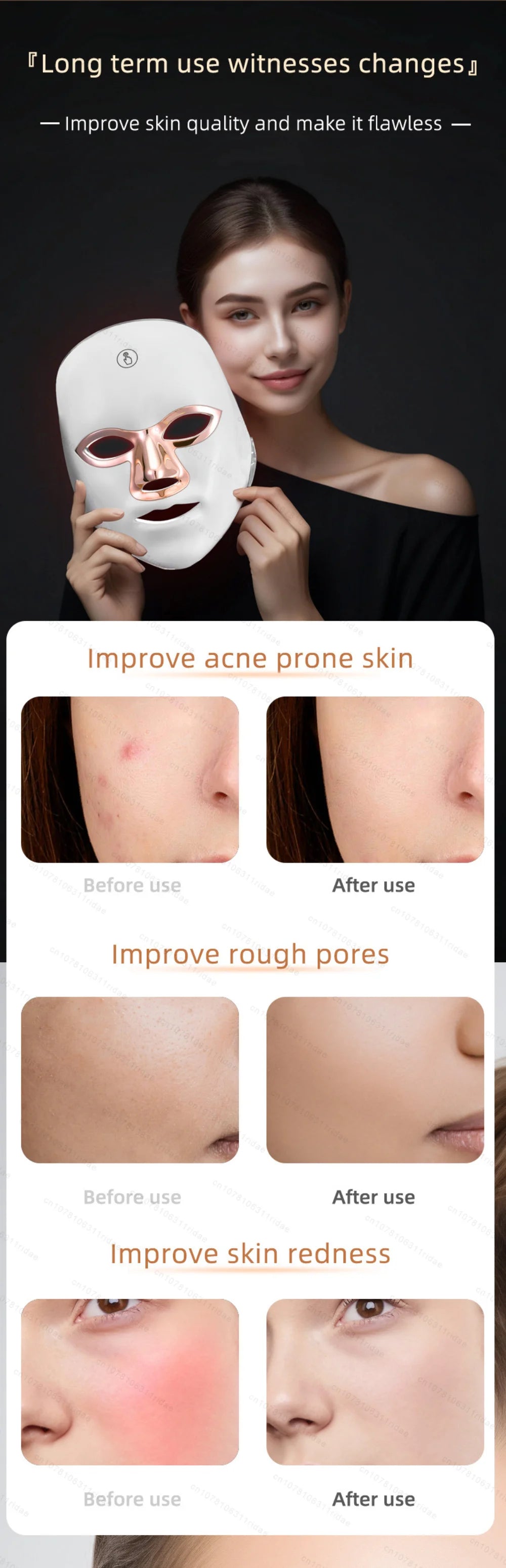 Mascarilla Facial Led de 7 colores con cuello, mascarilla de terapia de luz