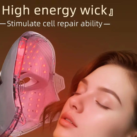 Mascarilla Facial Led de 7 colores con cuello, mascarilla de terapia de luz