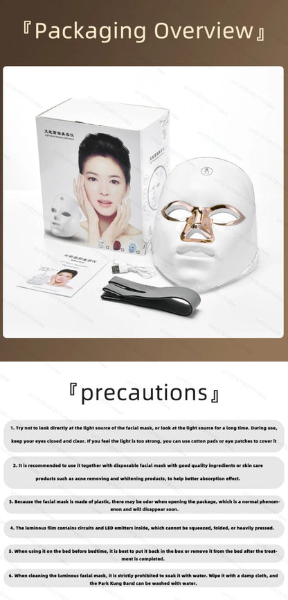 Mascarilla Facial Led de 7 colores con cuello, mascarilla de terapia de luz