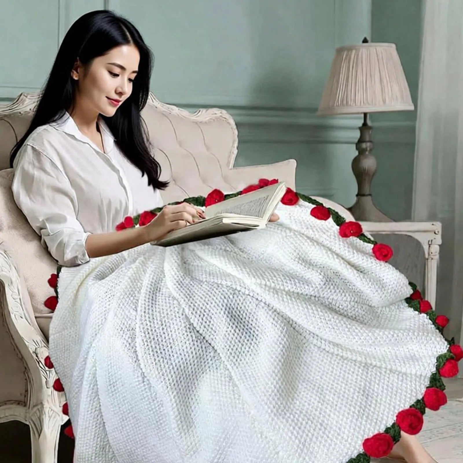 Manta a crochet, Manta de ramo de rosas