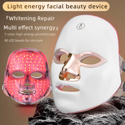 Mascarilla Facial Led de 7 colores con cuello, mascarilla de terapia de luz