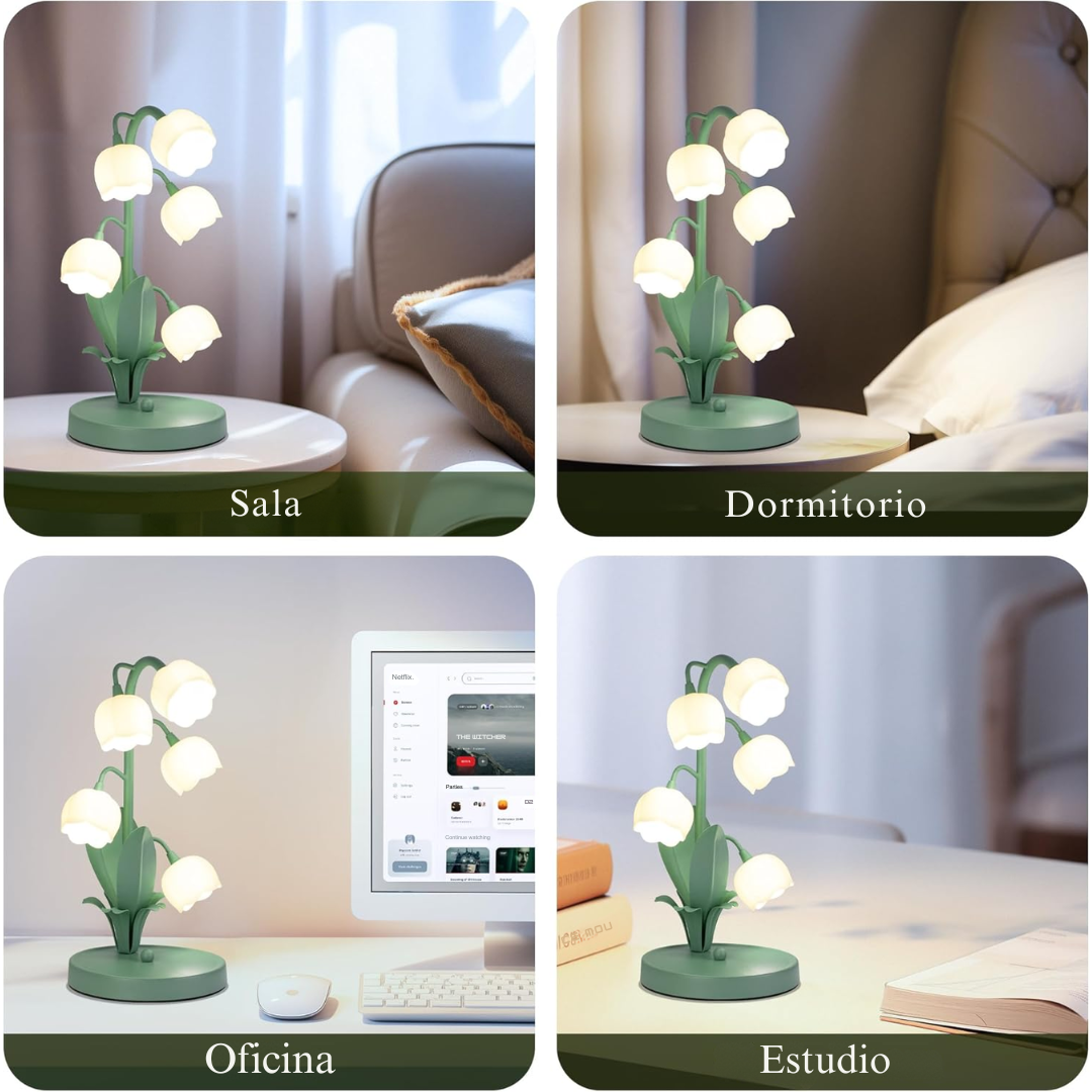 Lámpara de mesa floral vintage, Lámpara de mesita de noche de 5 lirios